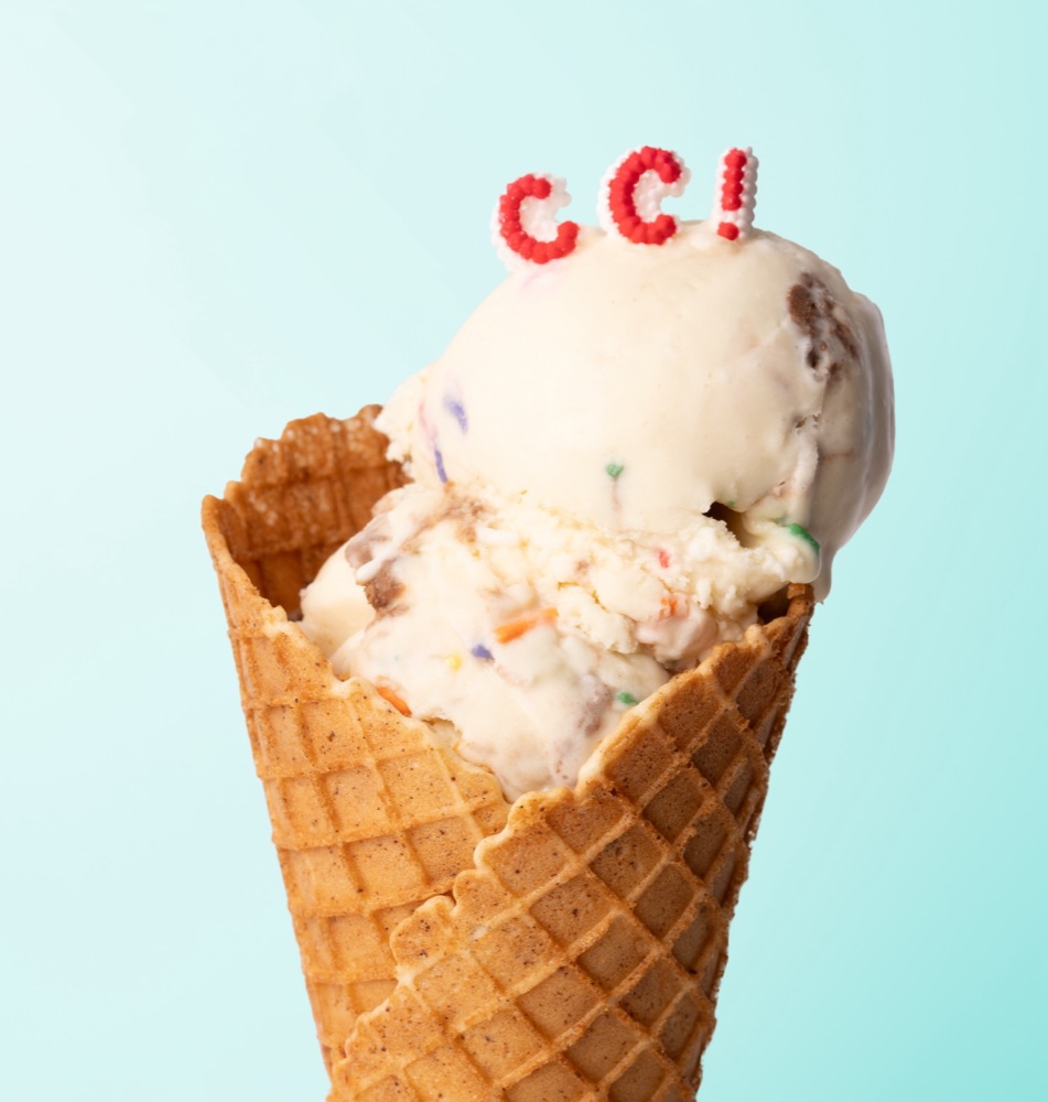 Cake scoop topped with sprinkles